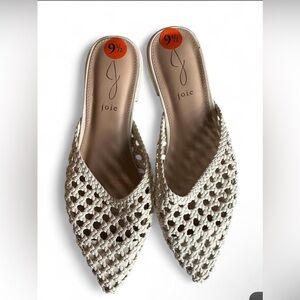 Joie Cream Woven Pointed Toe Mule Slides